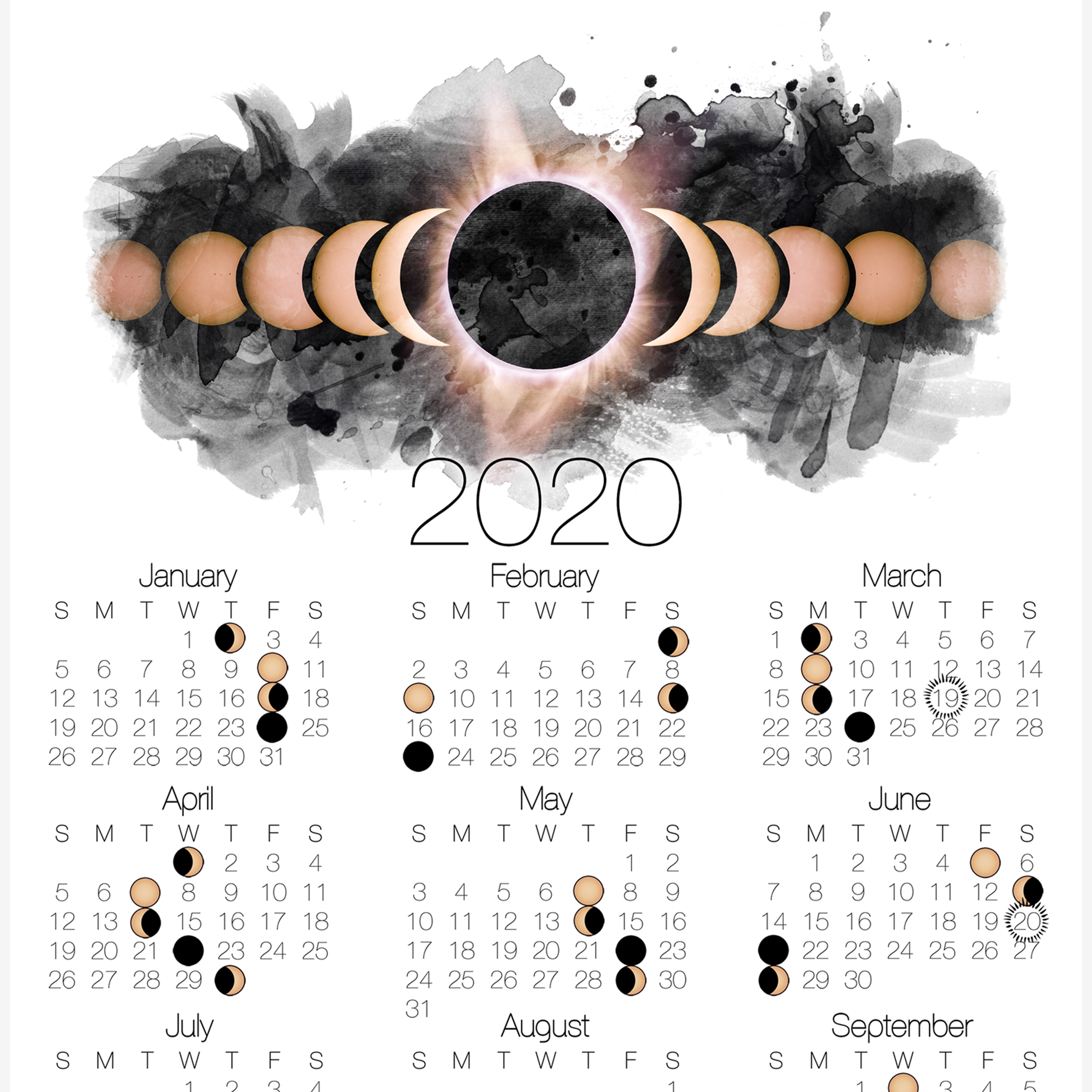 2020 moon phase calendar lunar calendar with solar eclipse