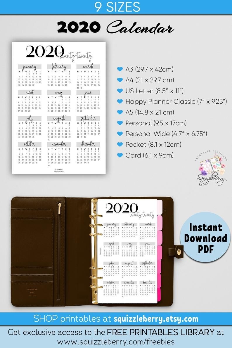 2020 Planner Printable Calendar, 2020 Calendar, Comes With 9