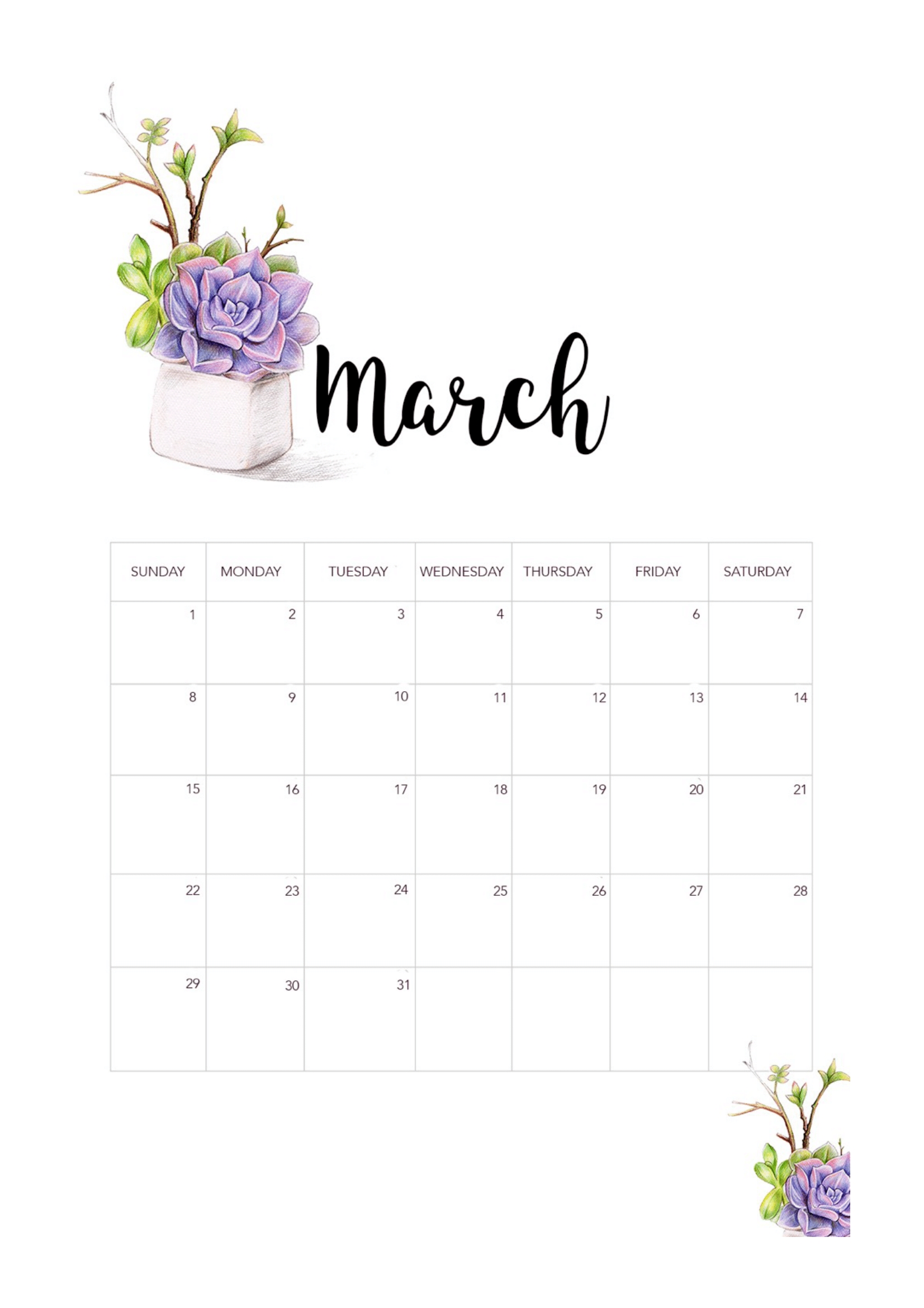 2020 Printable Calendar, Watercolor Flowers Calendar 2020