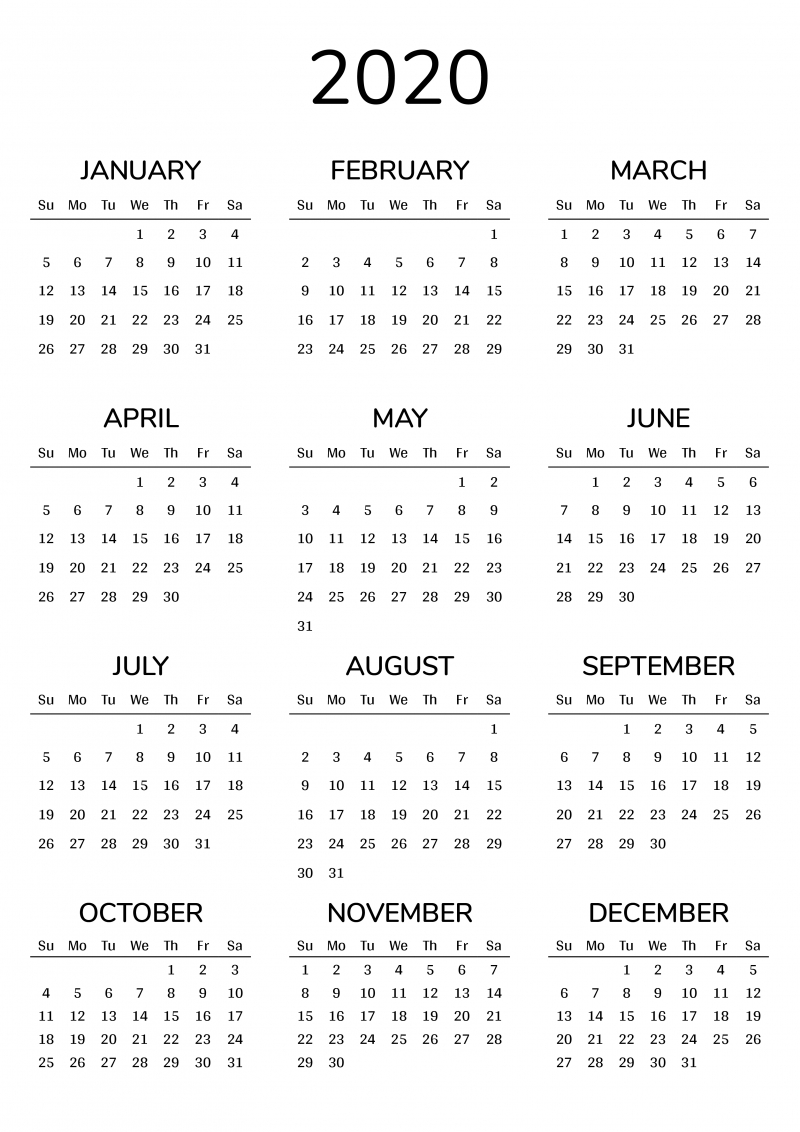 2020 printable calendar