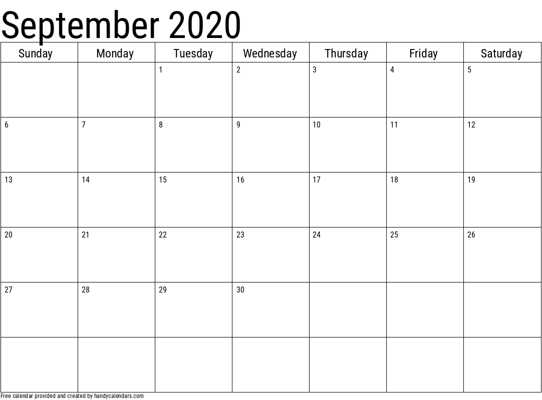 2020 September Calendars Handy Calendars
