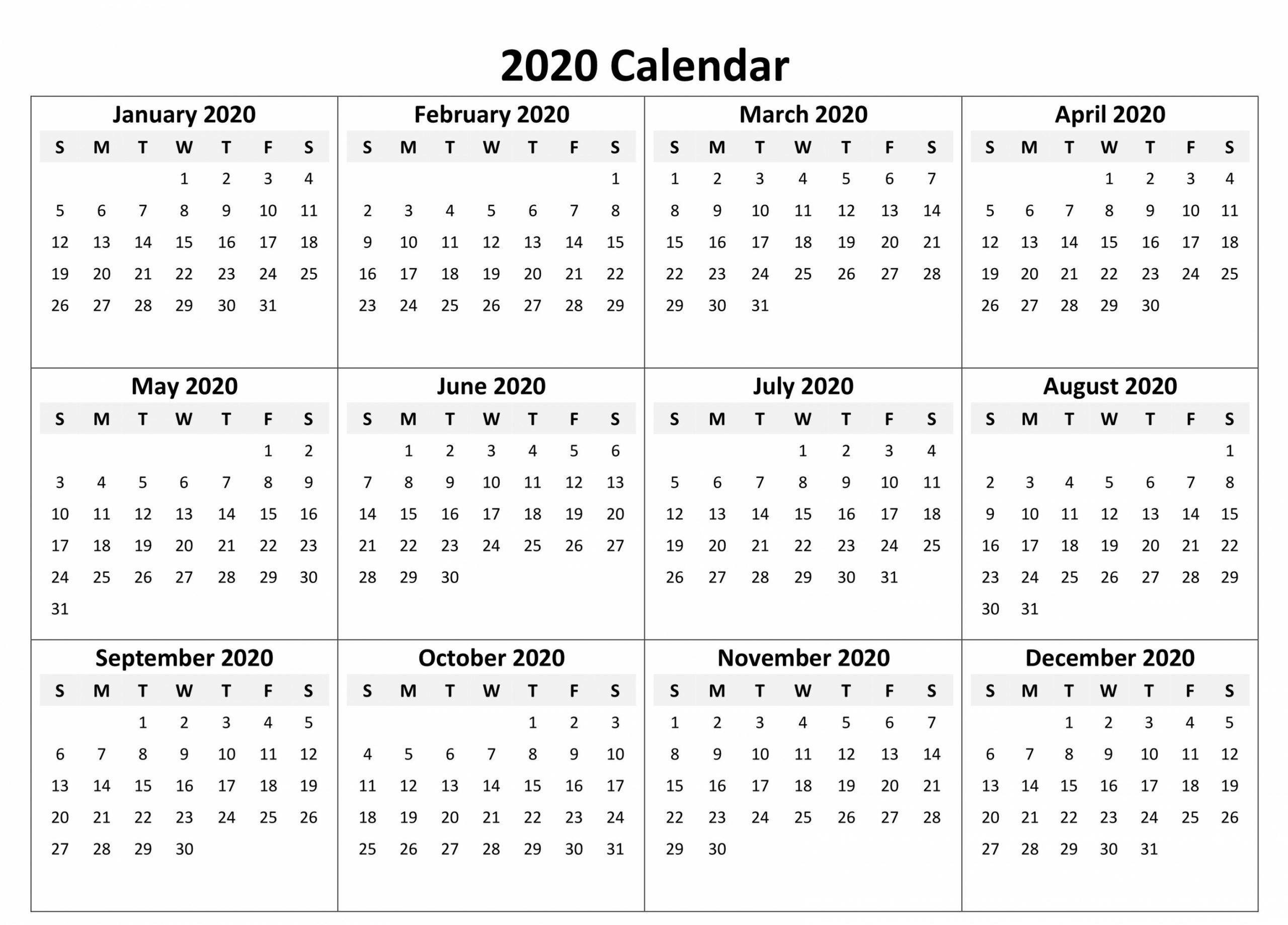 2020 year printable calendar in 2020 | printable calendar