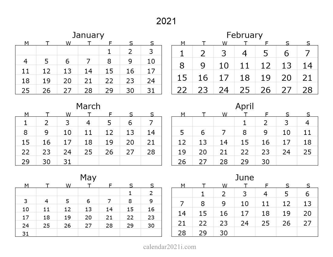 2021 6 months landscape calendar in 2020 | monthly calendar