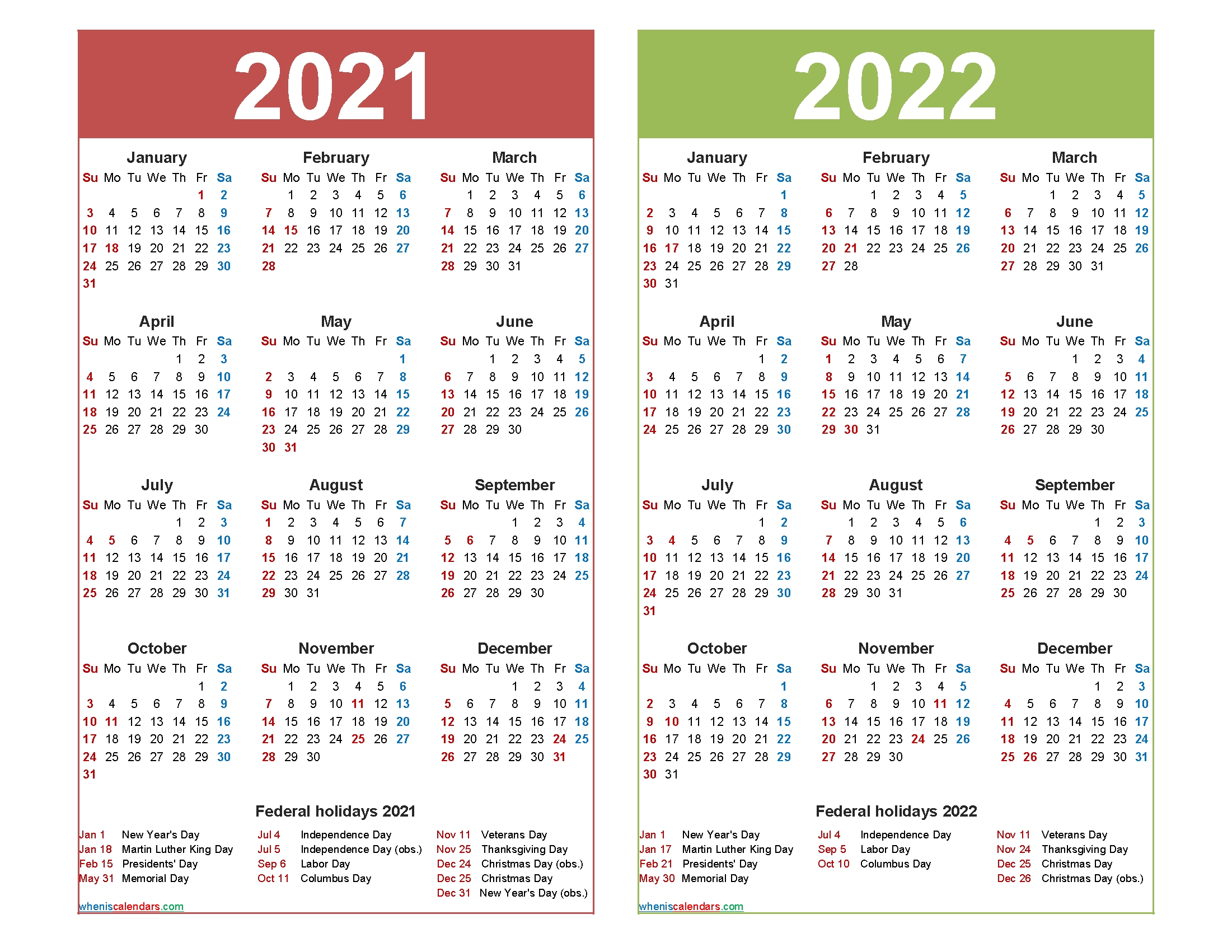 2021 and 2022 calendar printable word, pdf – free printable