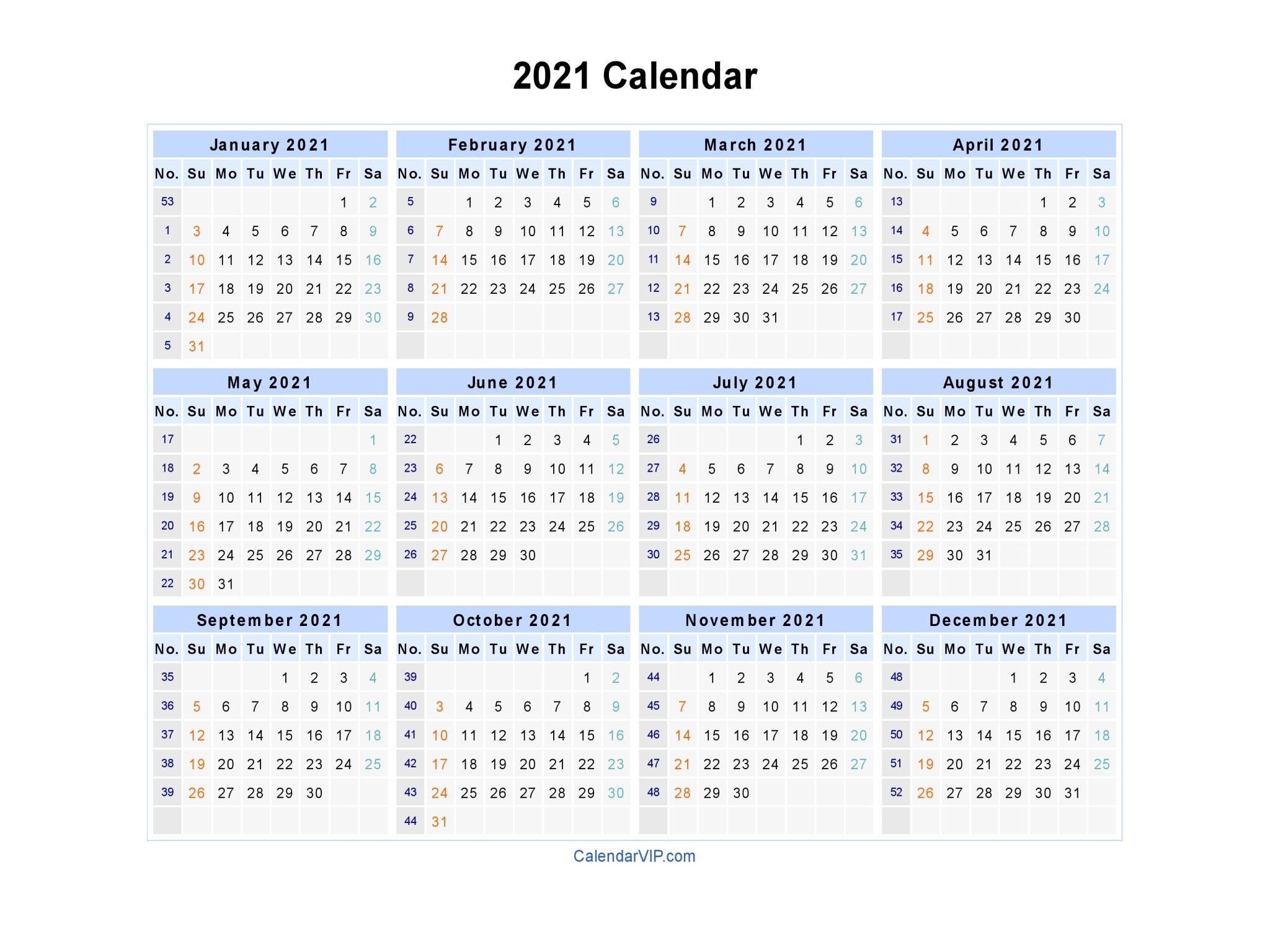 2021 calendar blank printable calendar template in pdf