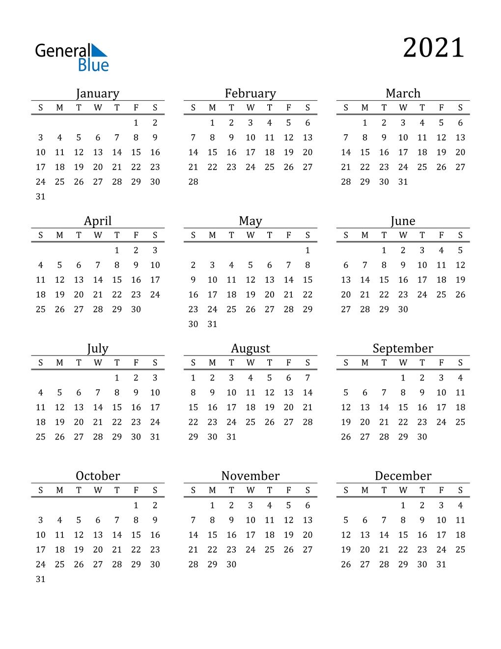 2021 Calendar (pdf, Word, Excel)