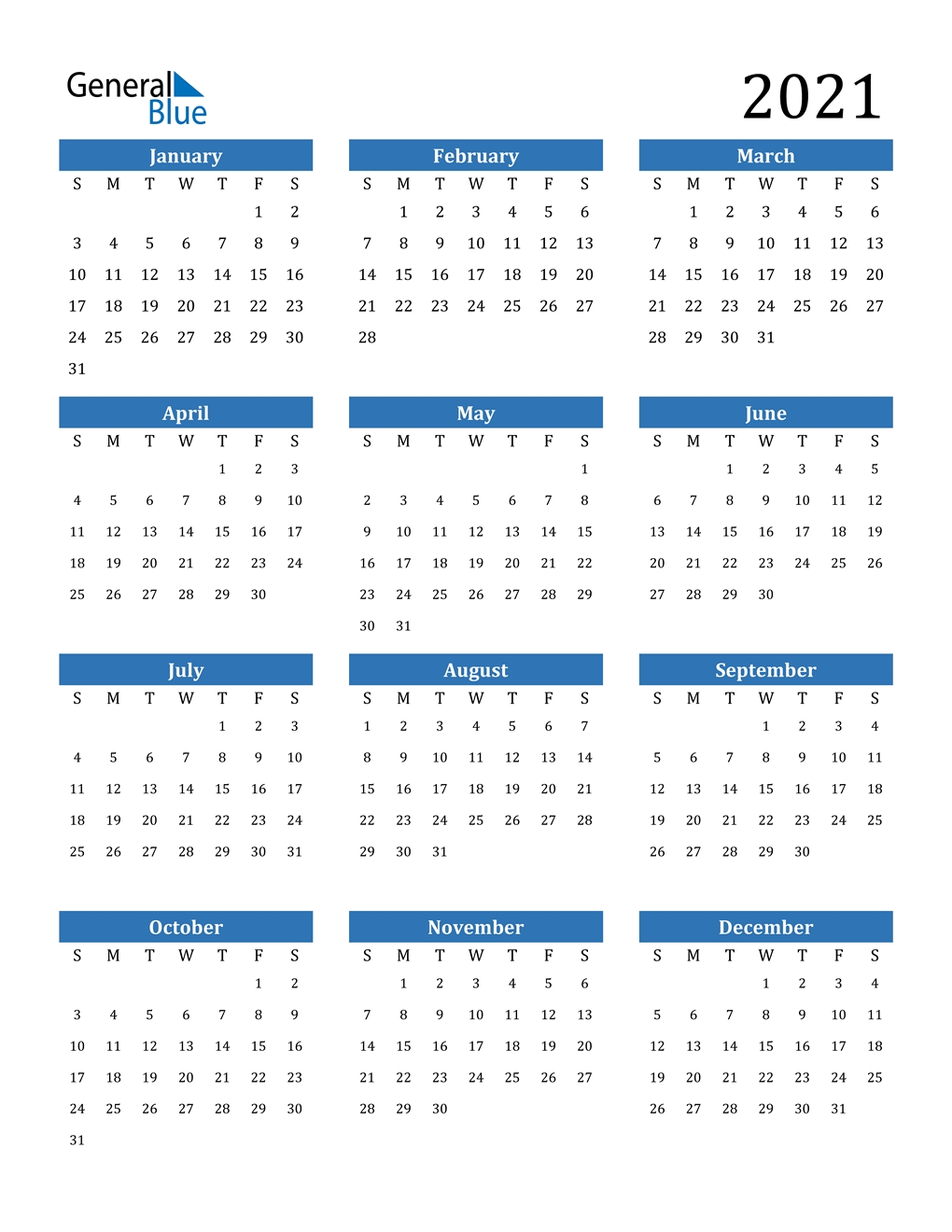 2021 Calendar (pdf, Word, Excel)