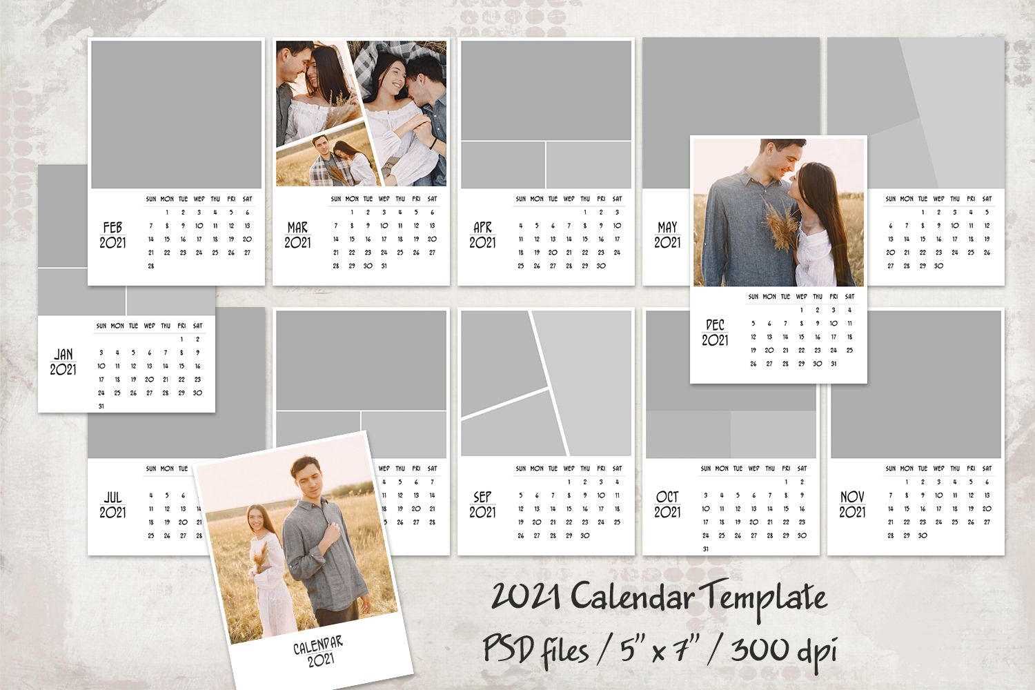 2021 calendar template, 5x7, personalized calendar