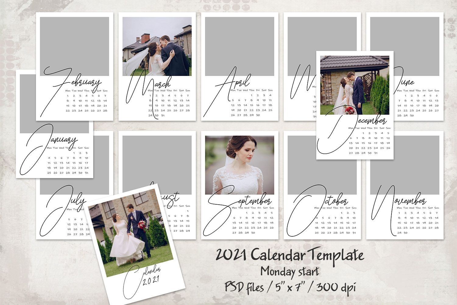 2021 Calendar Template, Monday Start 5×7