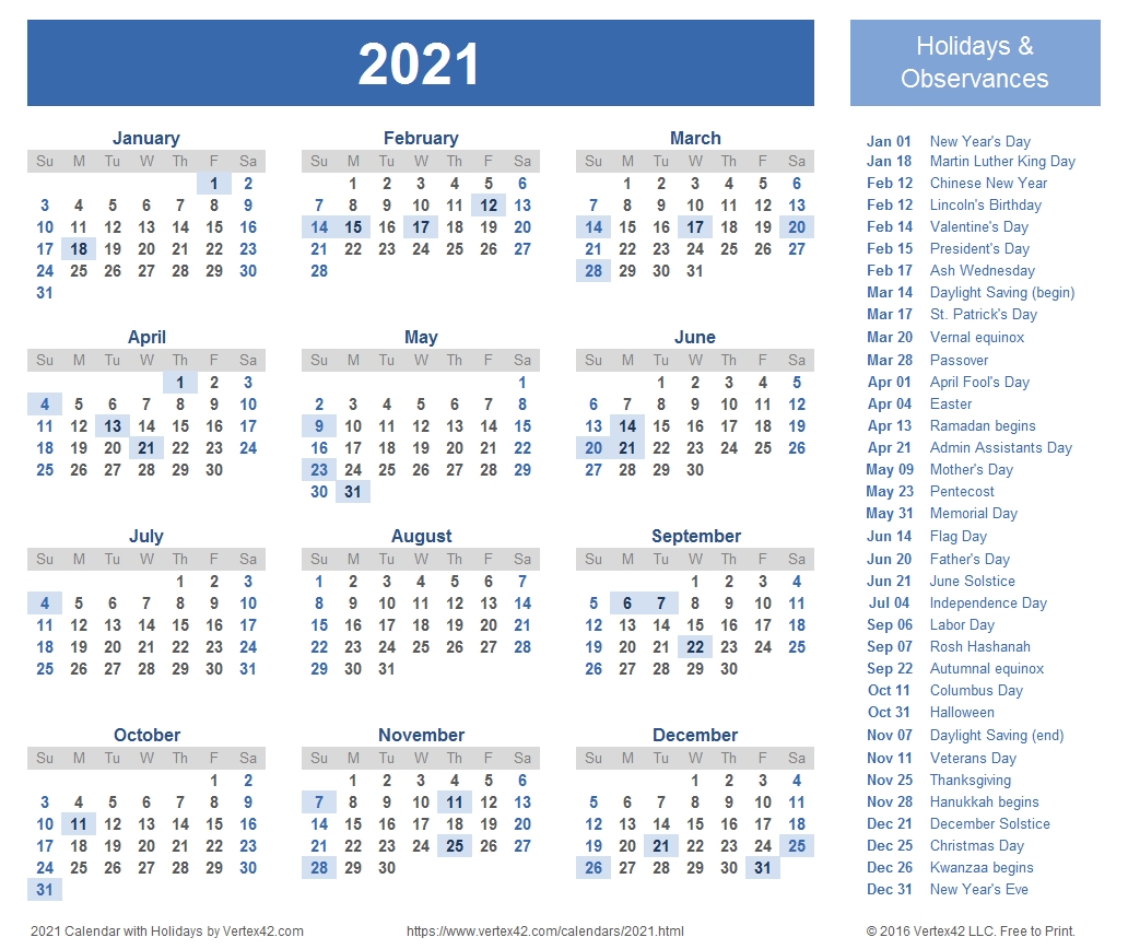 2021 calendar templates and images