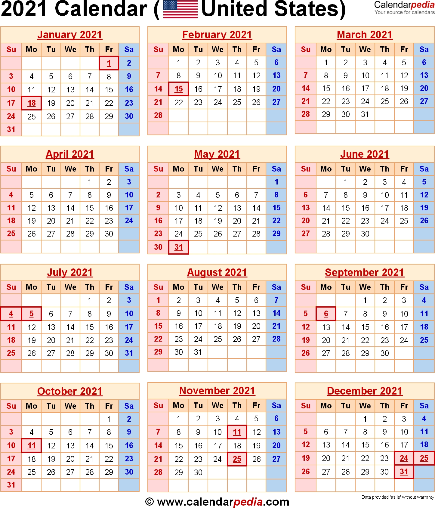 2021 calendar with federal holidays