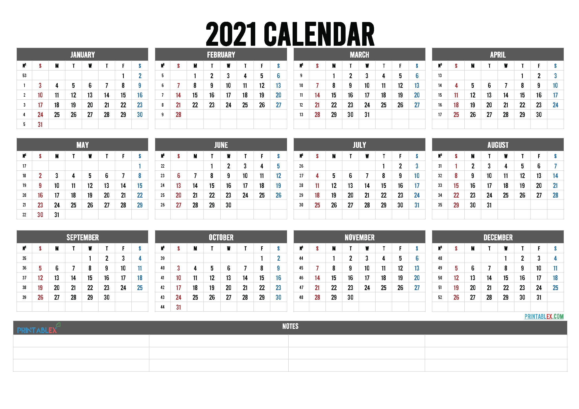 2021 calendar with week numbers printable – 6 templates