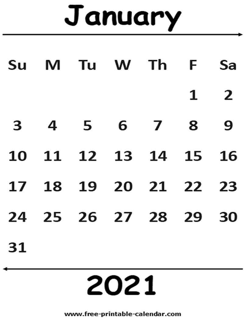 2021 January Calendar Free Printable Calendar