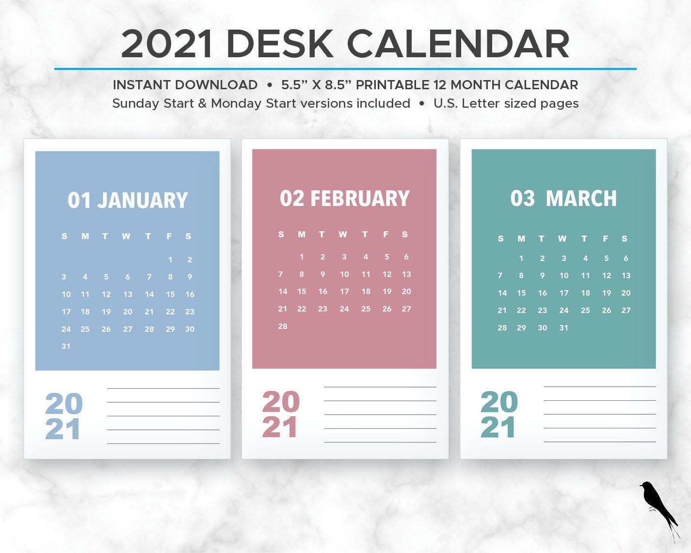 2021 printable monthly calendar modern rainbow color block