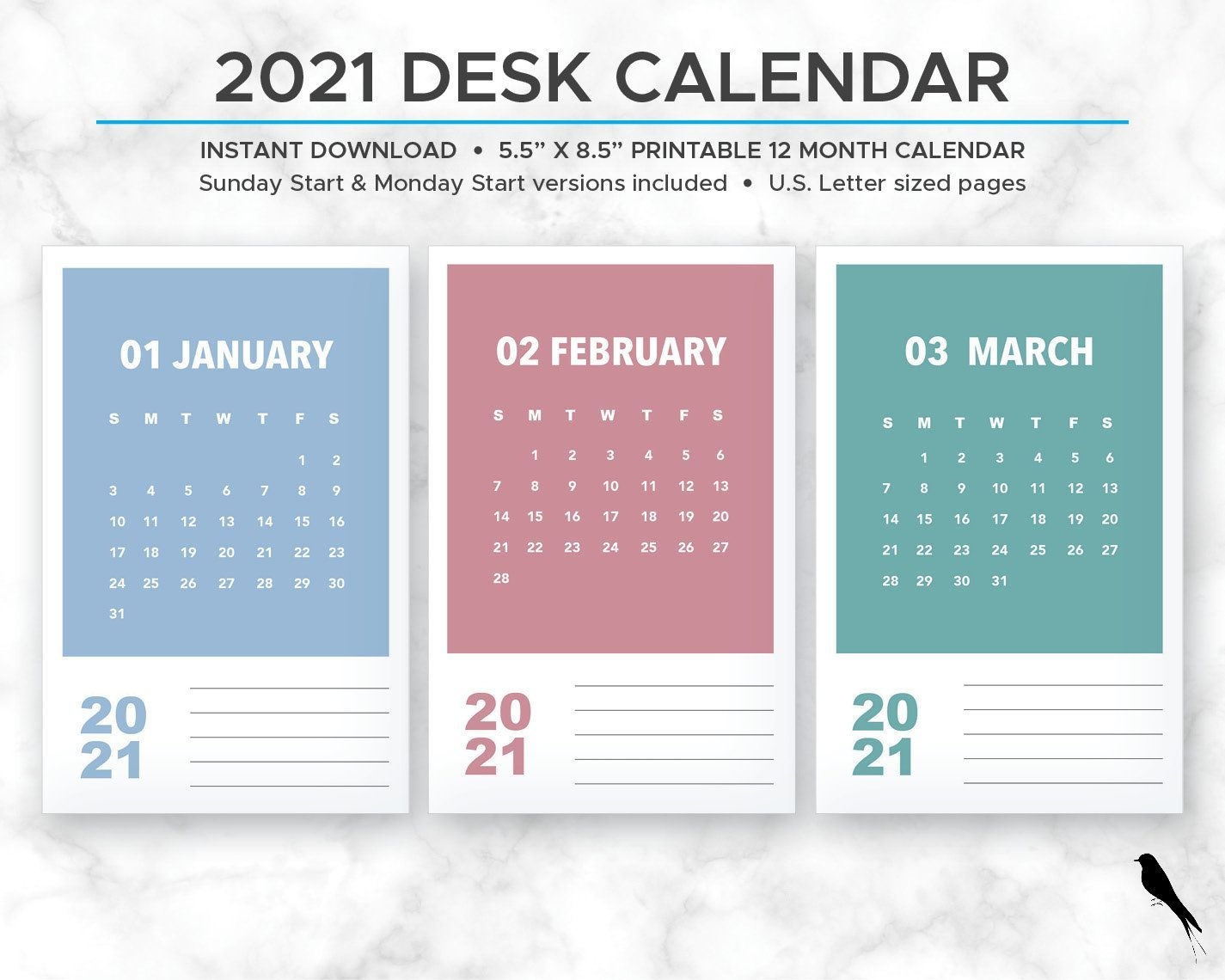 2021 Printable Monthly Calendar Modern Rainbow Color Block