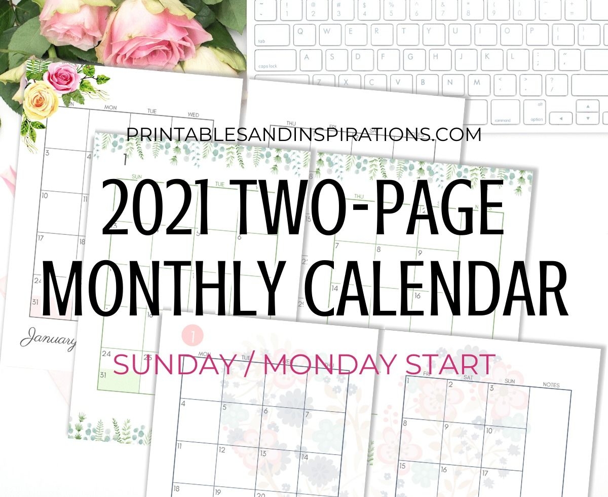 2021 Two Page Monthly Calendar Template Free Printable