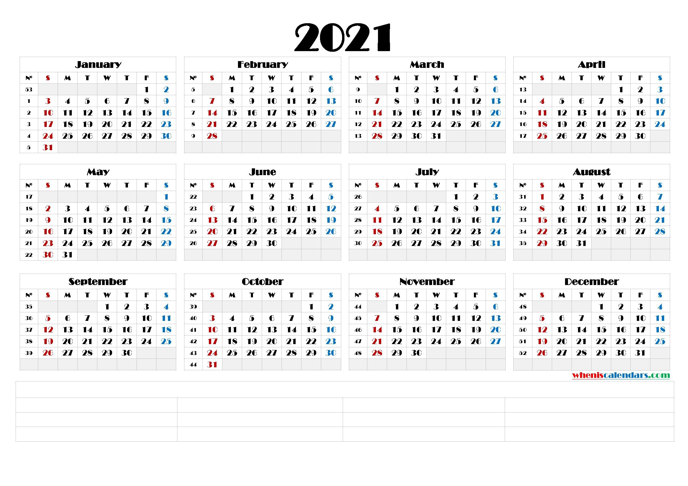 2021 Yearly Calendar Template Word (6 Templates) – Free