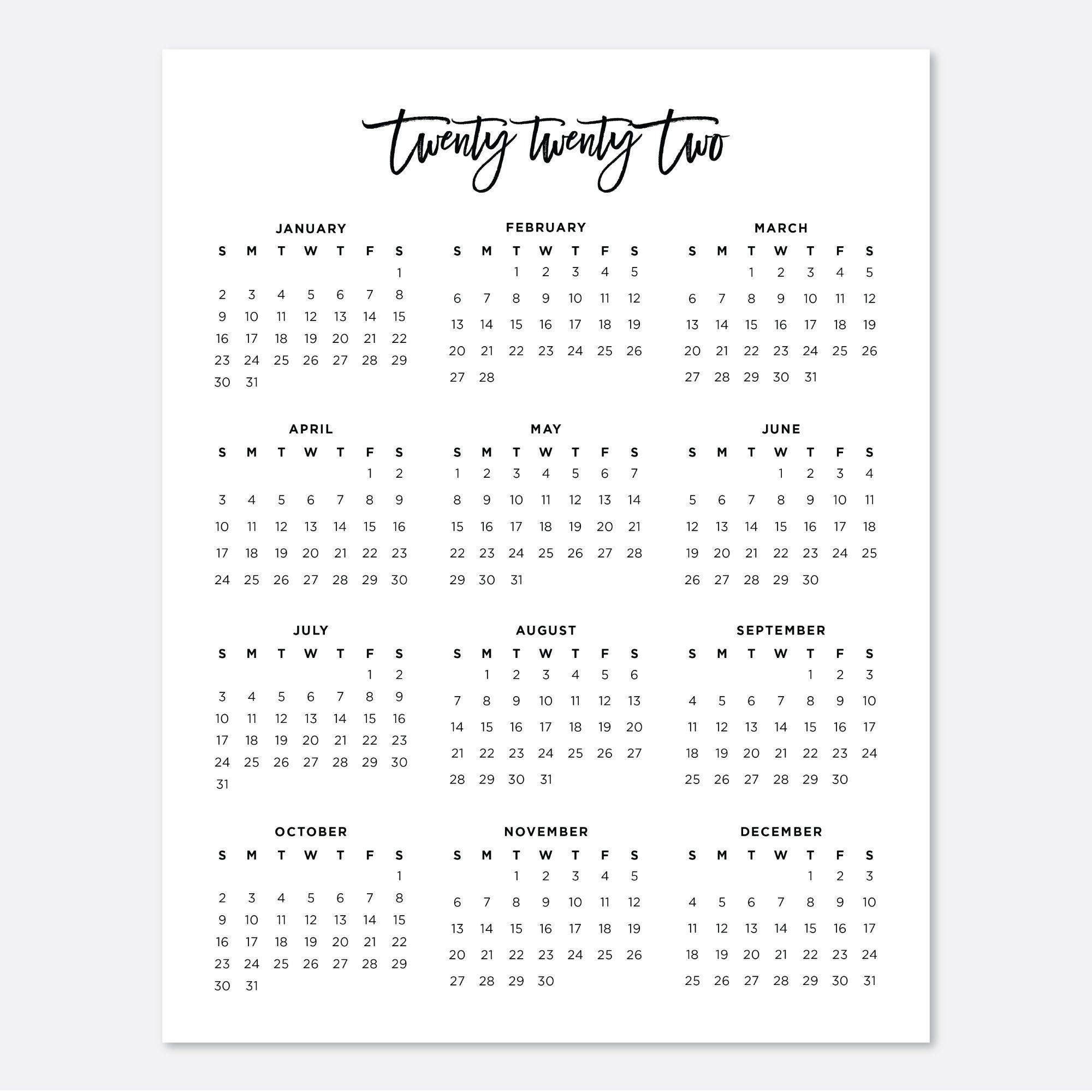 2022 printable calendar digital download calendar planner