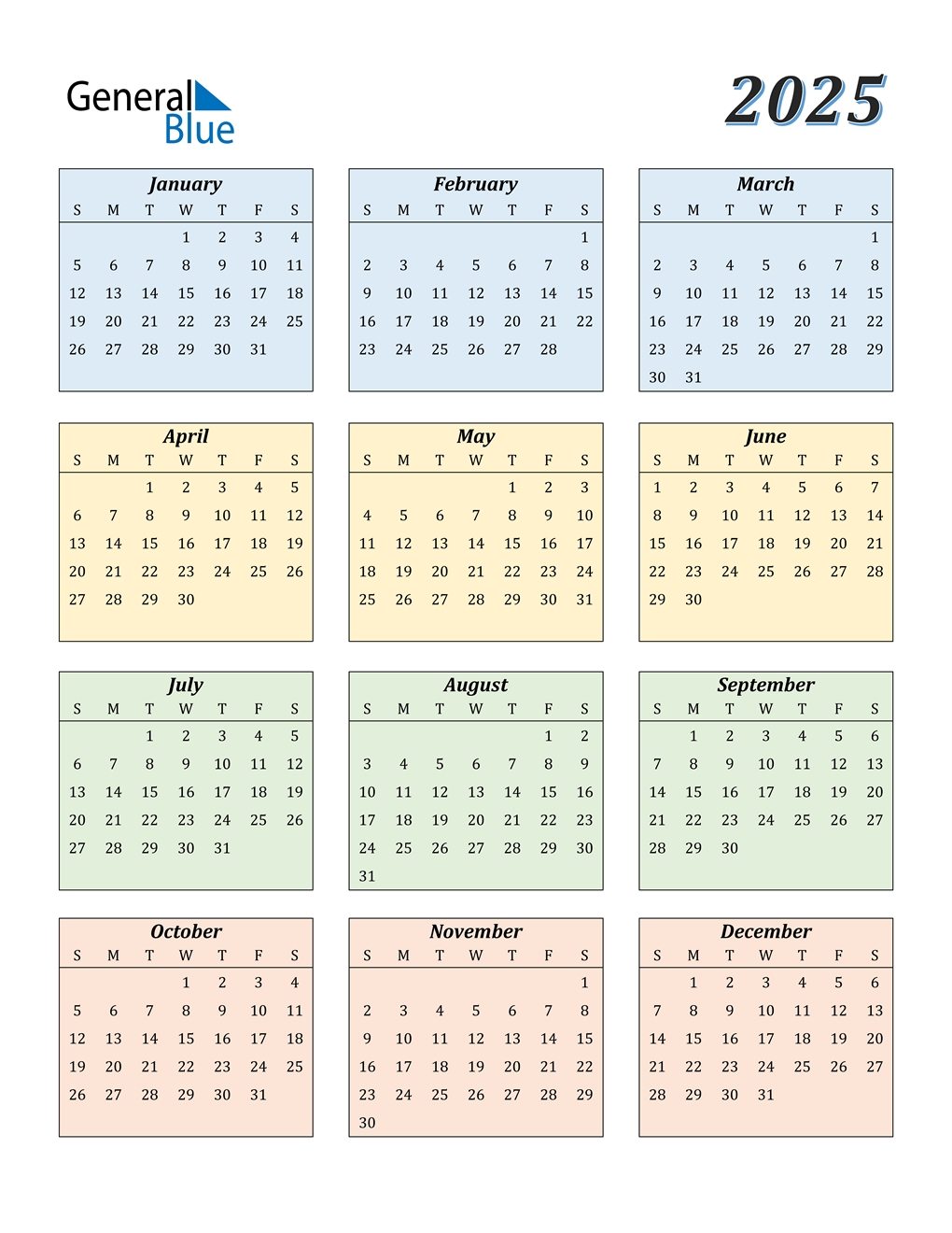 2025 Calendar Vertex42