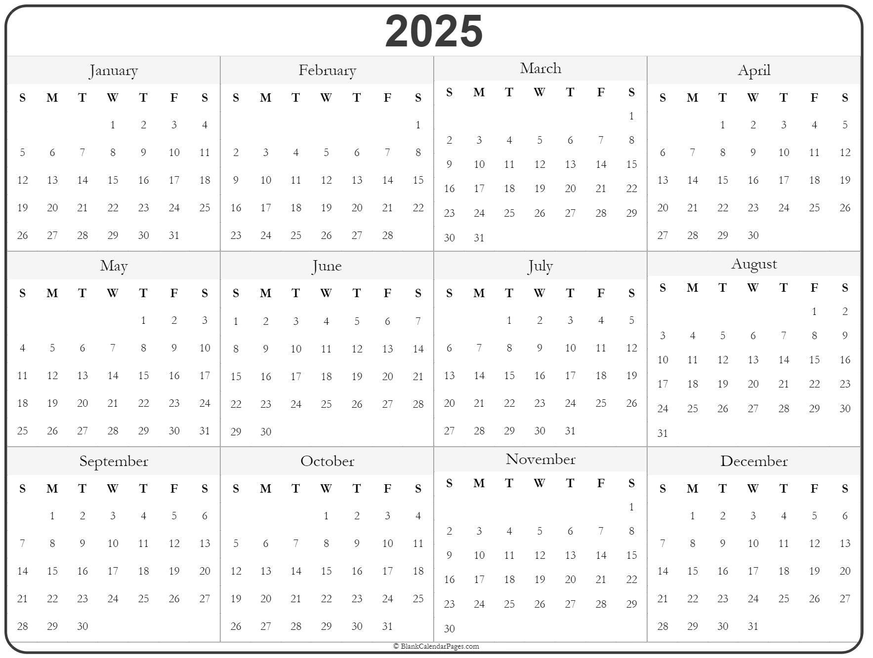Printable Calendars 2021 To 2025 Example Calendar Printable