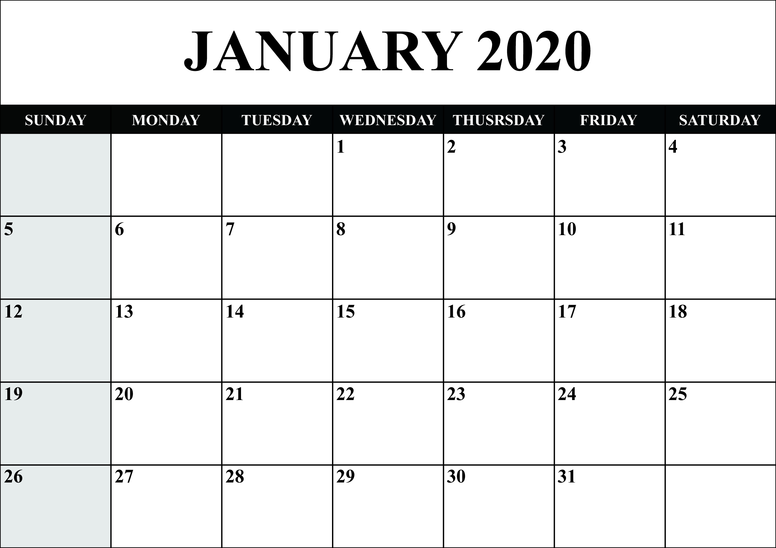 21 Free Blank Calendar January 2020 Printable Fillable