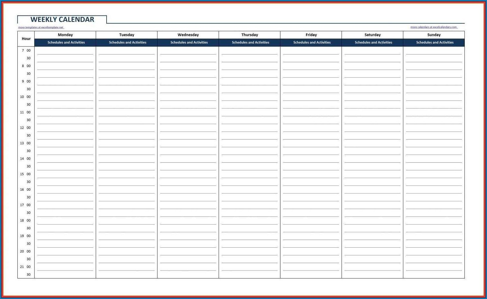 24 Hour 7 Day A Week Schedule Template Example Calendar Printable