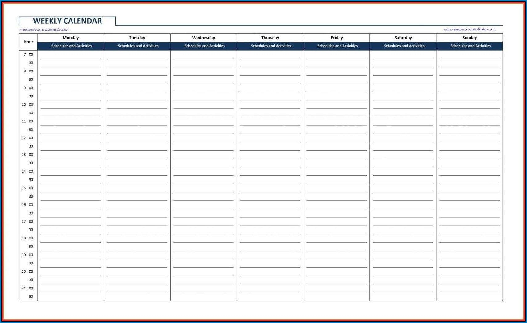 24 hour 7 day a week schedule template example calendar