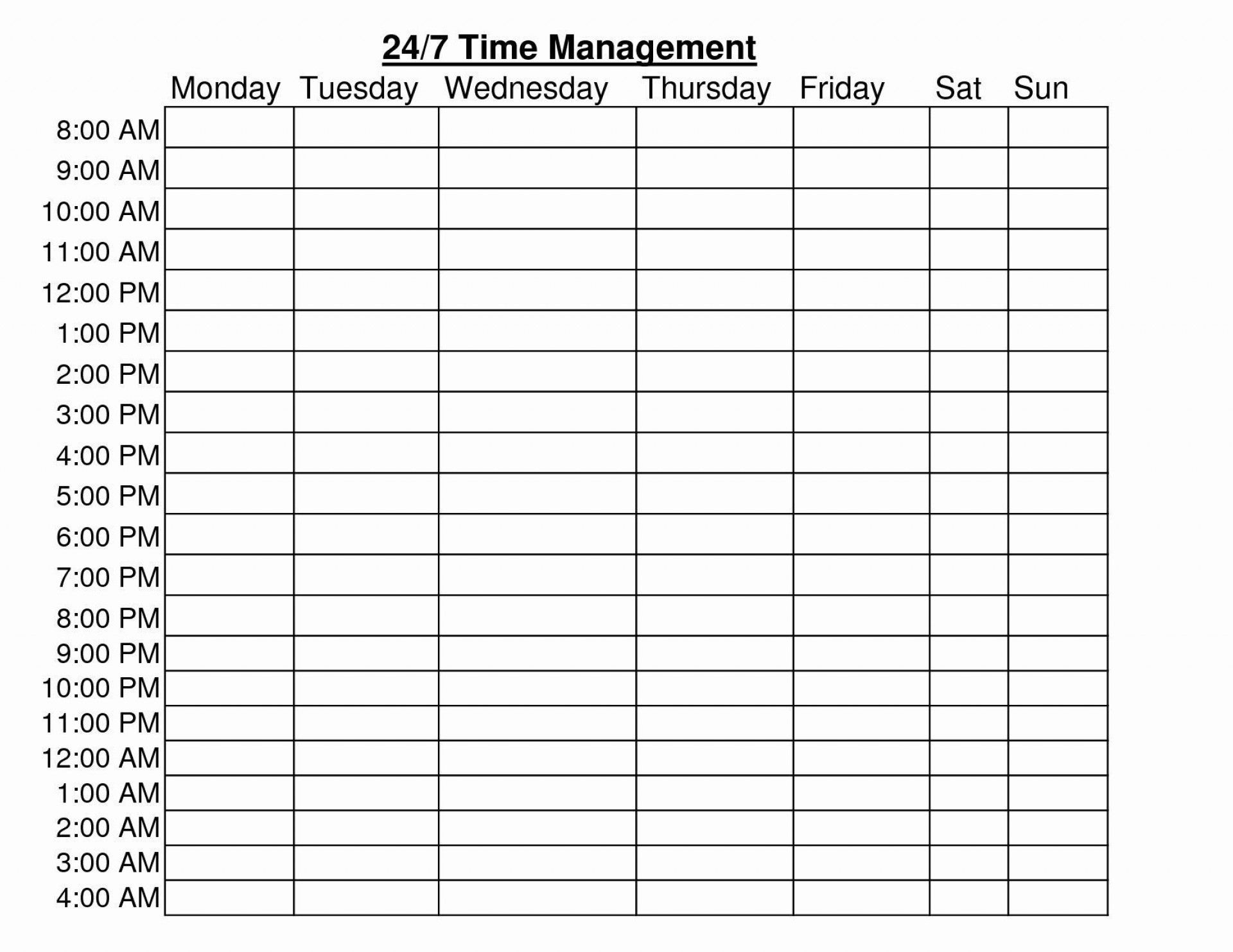 24 Hour Schedule Template Addictionary