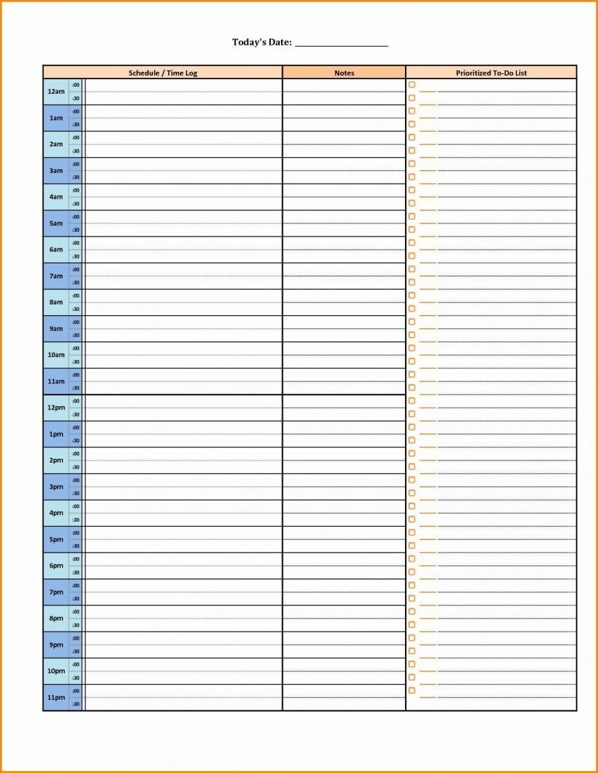 24 Hour Time Schedule Template