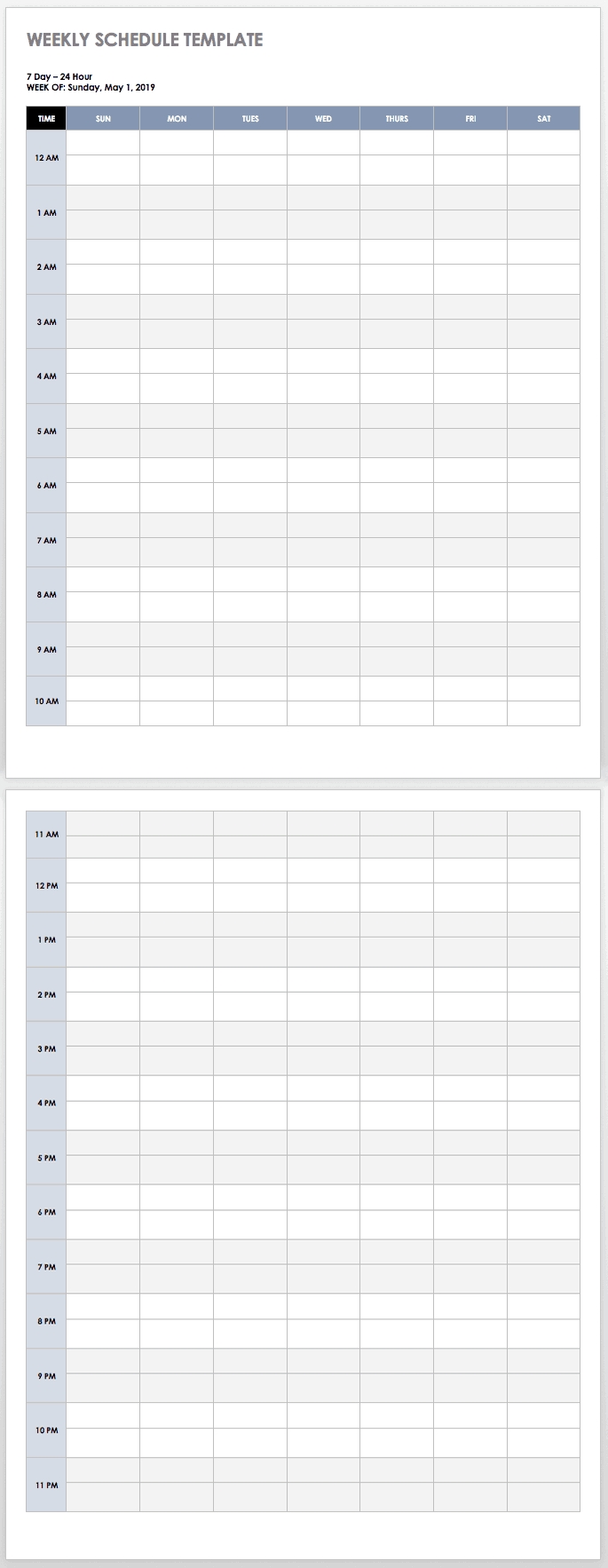 24 hour 7 day a week schedule template example calendar