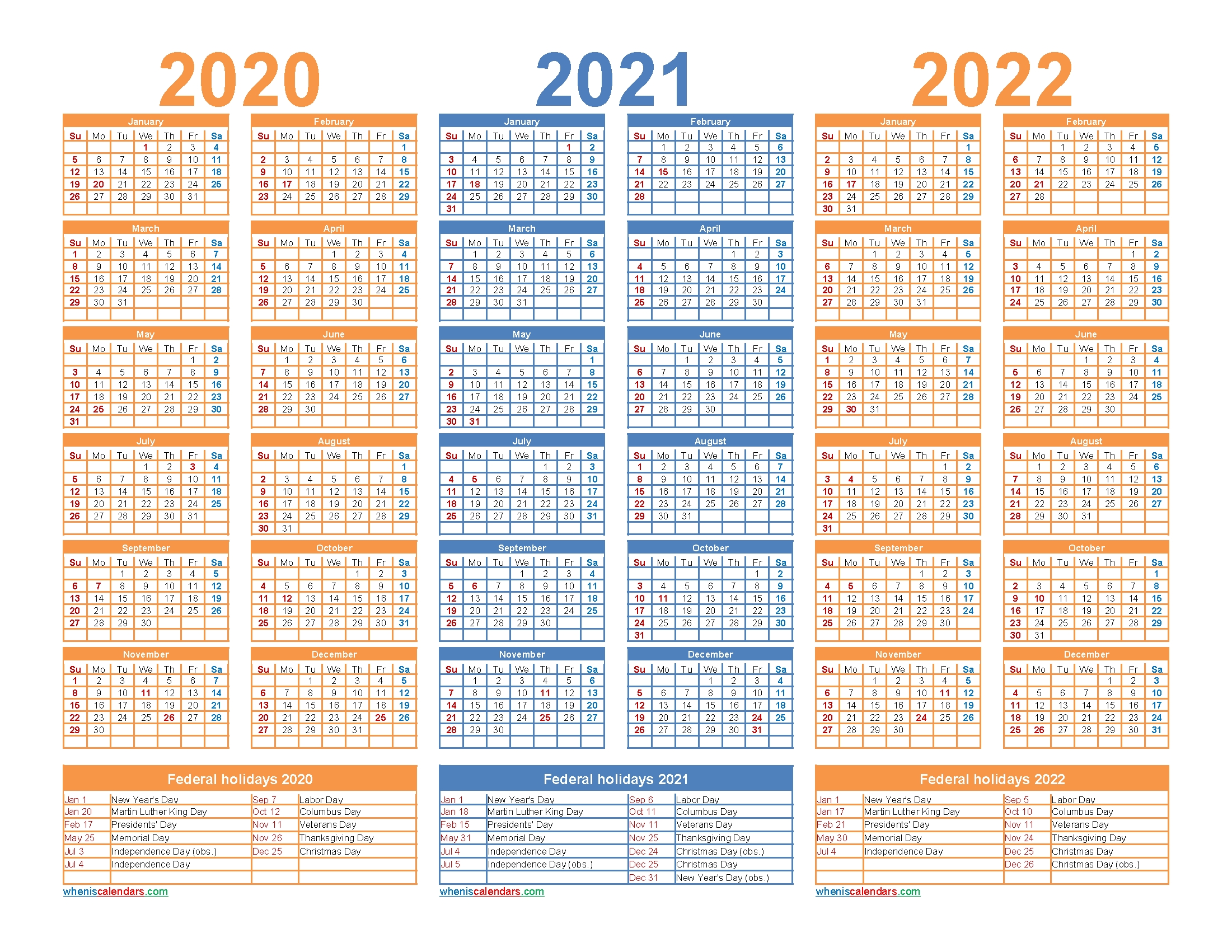 3 Year Calendar 2020 To 2022 Printable – Free Printable 2020