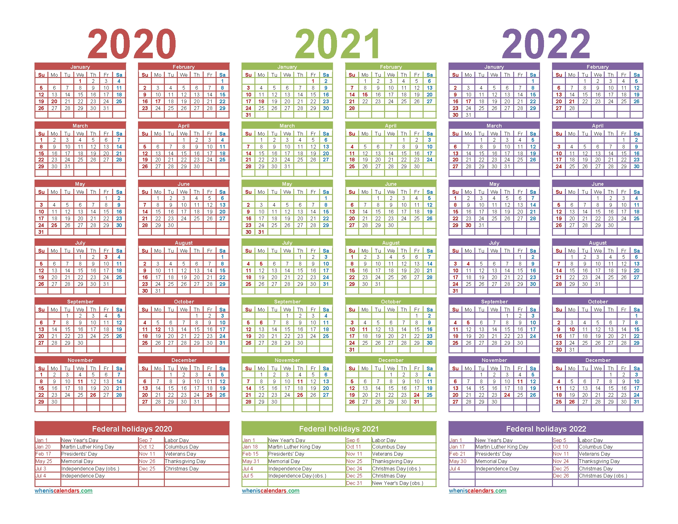 3 year calendar 2020 to 2022 printable – free printable 2020