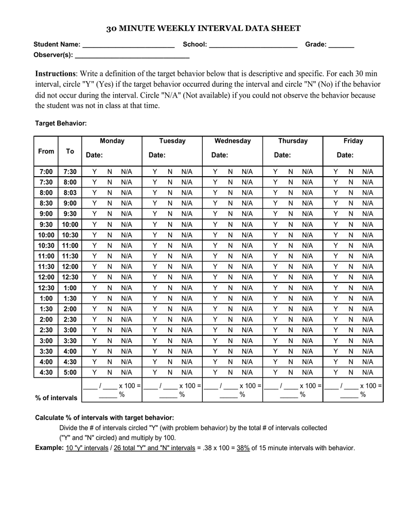 30 Minute Interval Schedule Example Calendar Printable