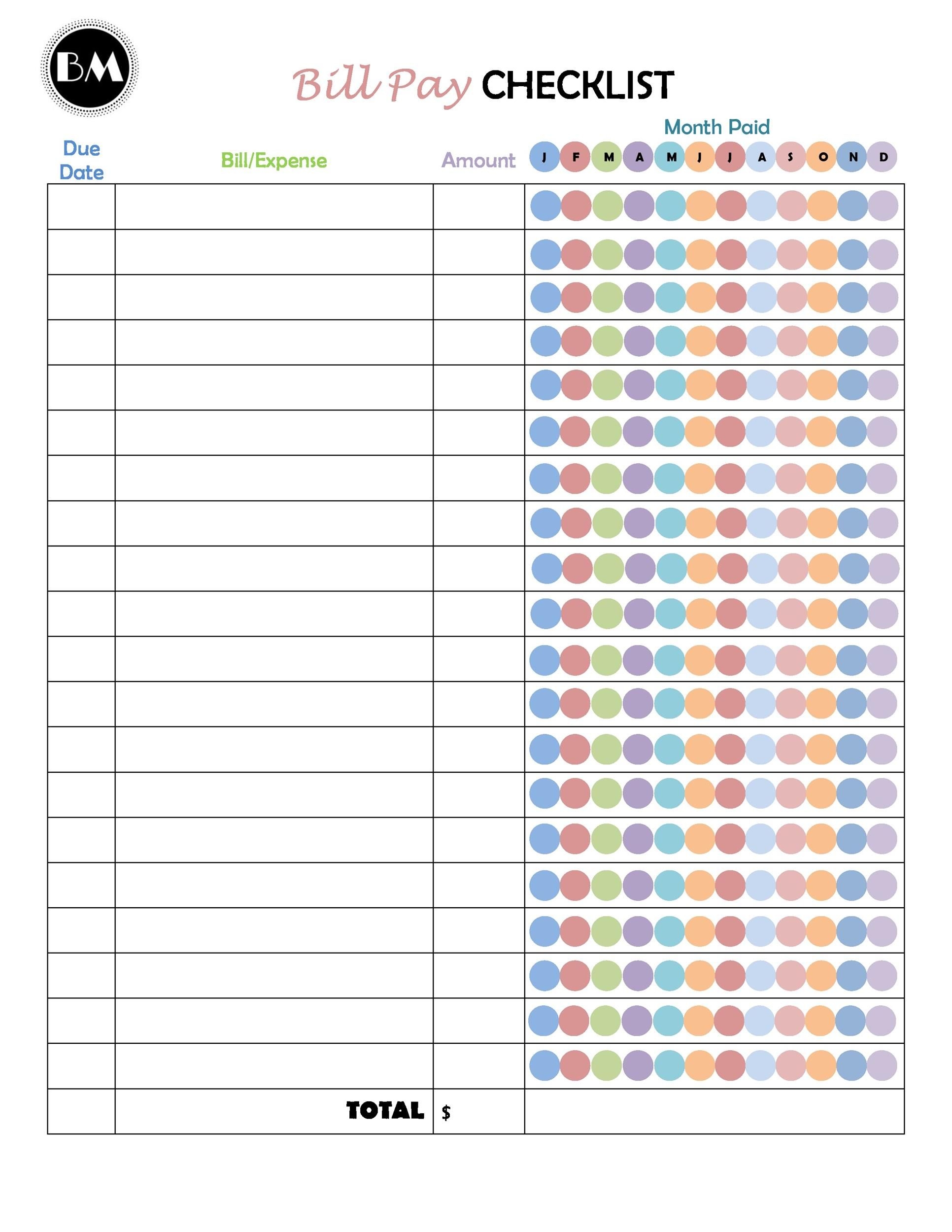 33 free bill pay checklists &amp; bill calendars (pdf, word &amp; excel)