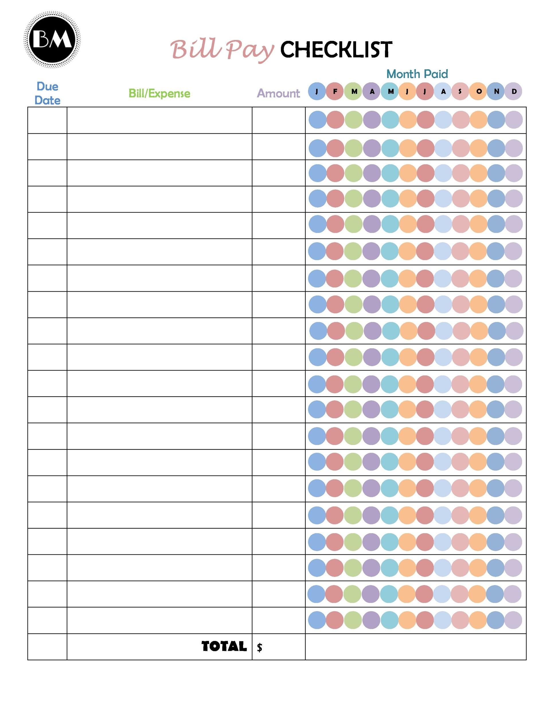 33 Free Bill Pay Checklists & Bill Calendars (pdf, Word & Excel)