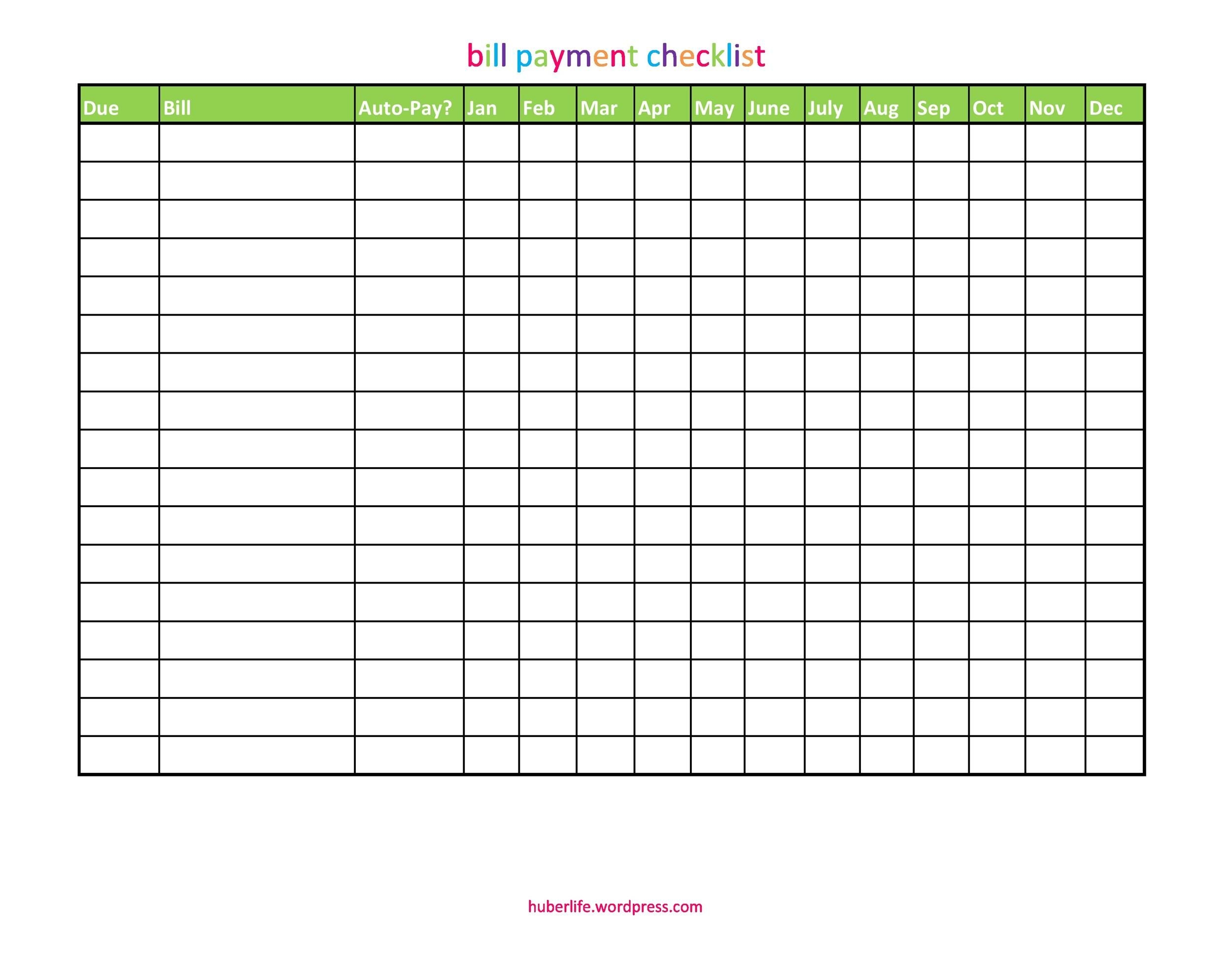 33 free bill pay checklists &amp; bill calendars (pdf, word &amp; excel)