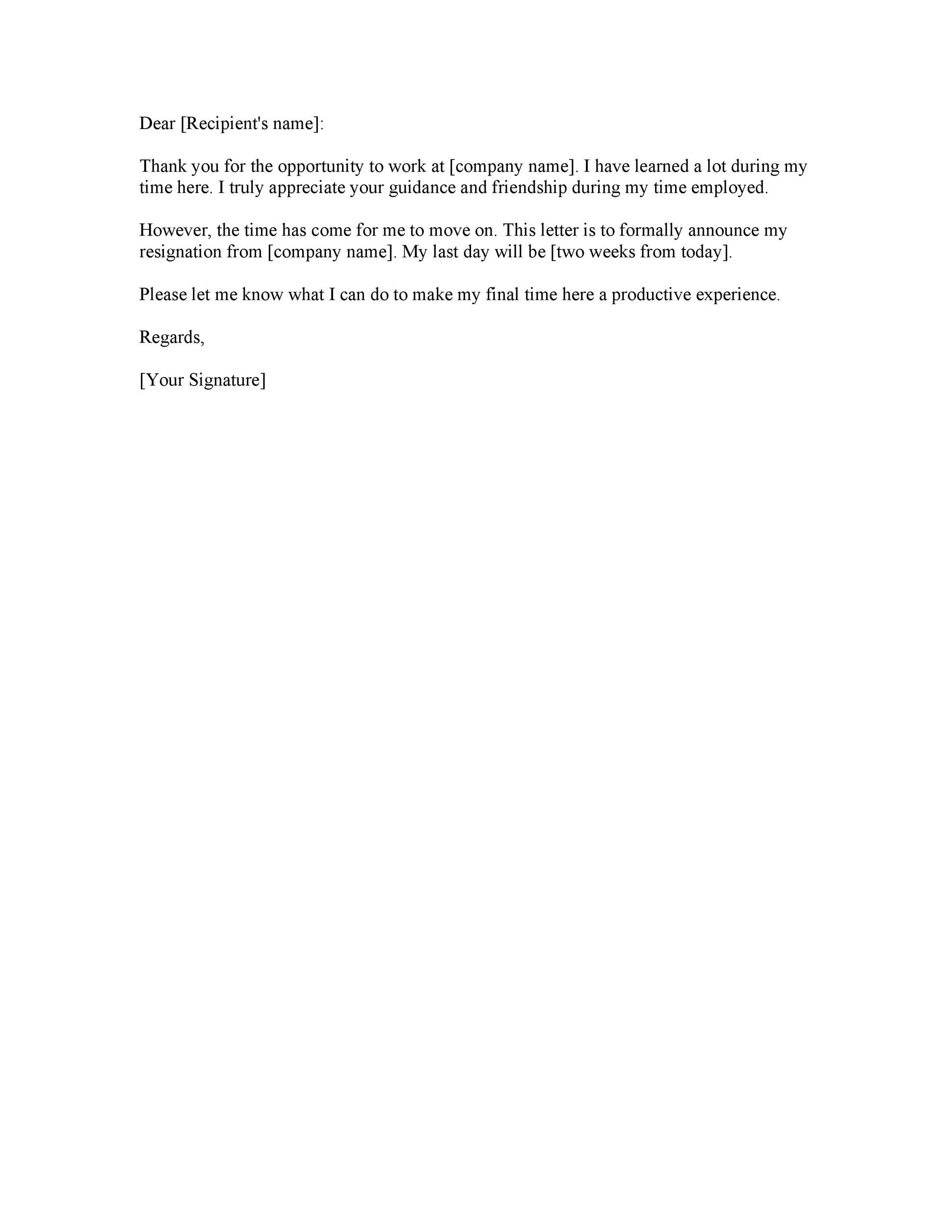 40 two weeks notice letters &amp; resignation letter templates