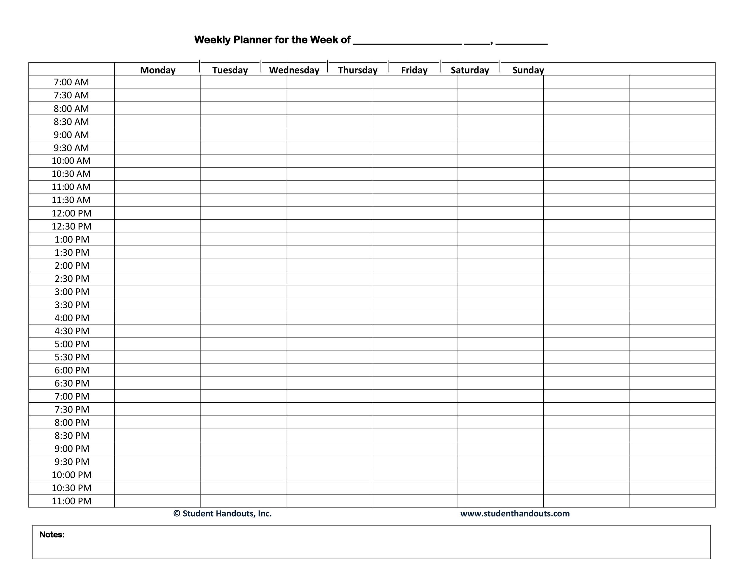 Printable 30 Minute Schedule Template