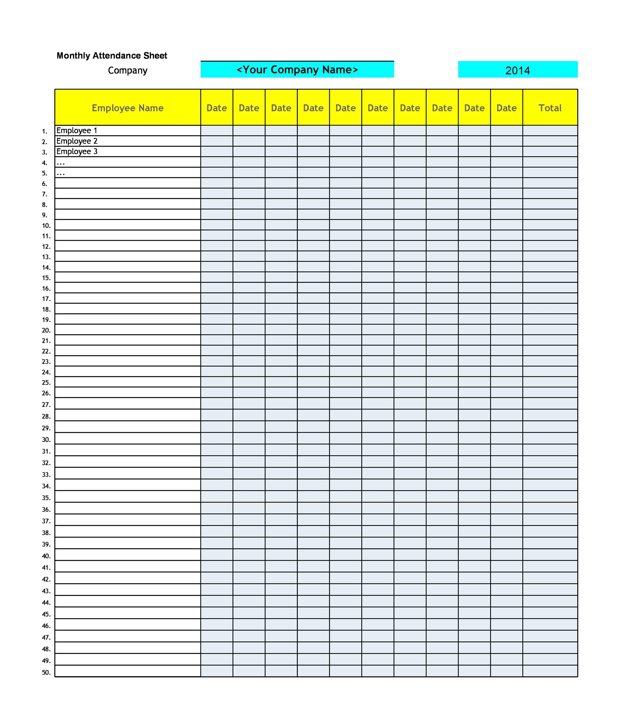 43 Free Printable Attendance Sheet Templates Templatelab