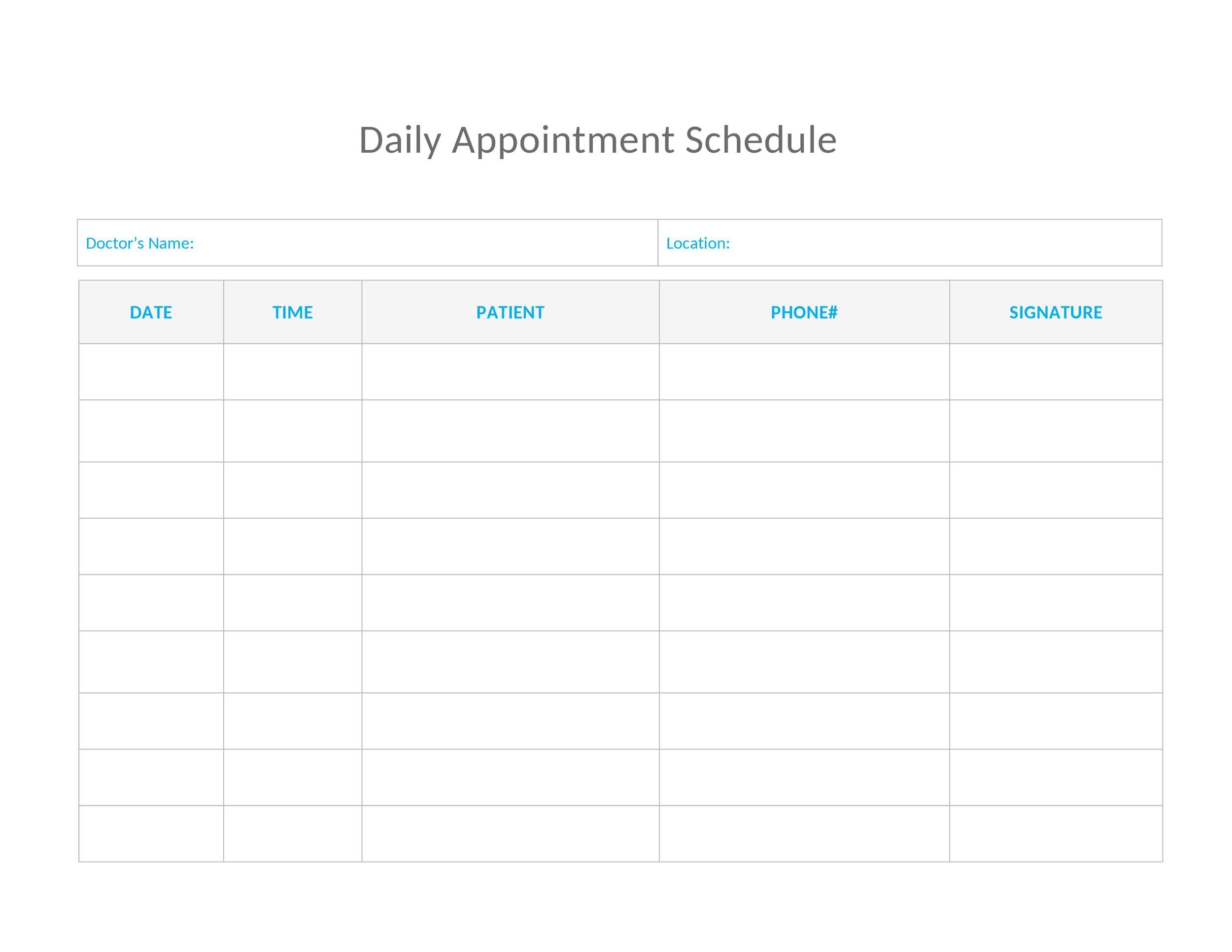 Printable Weekly Appointment Template