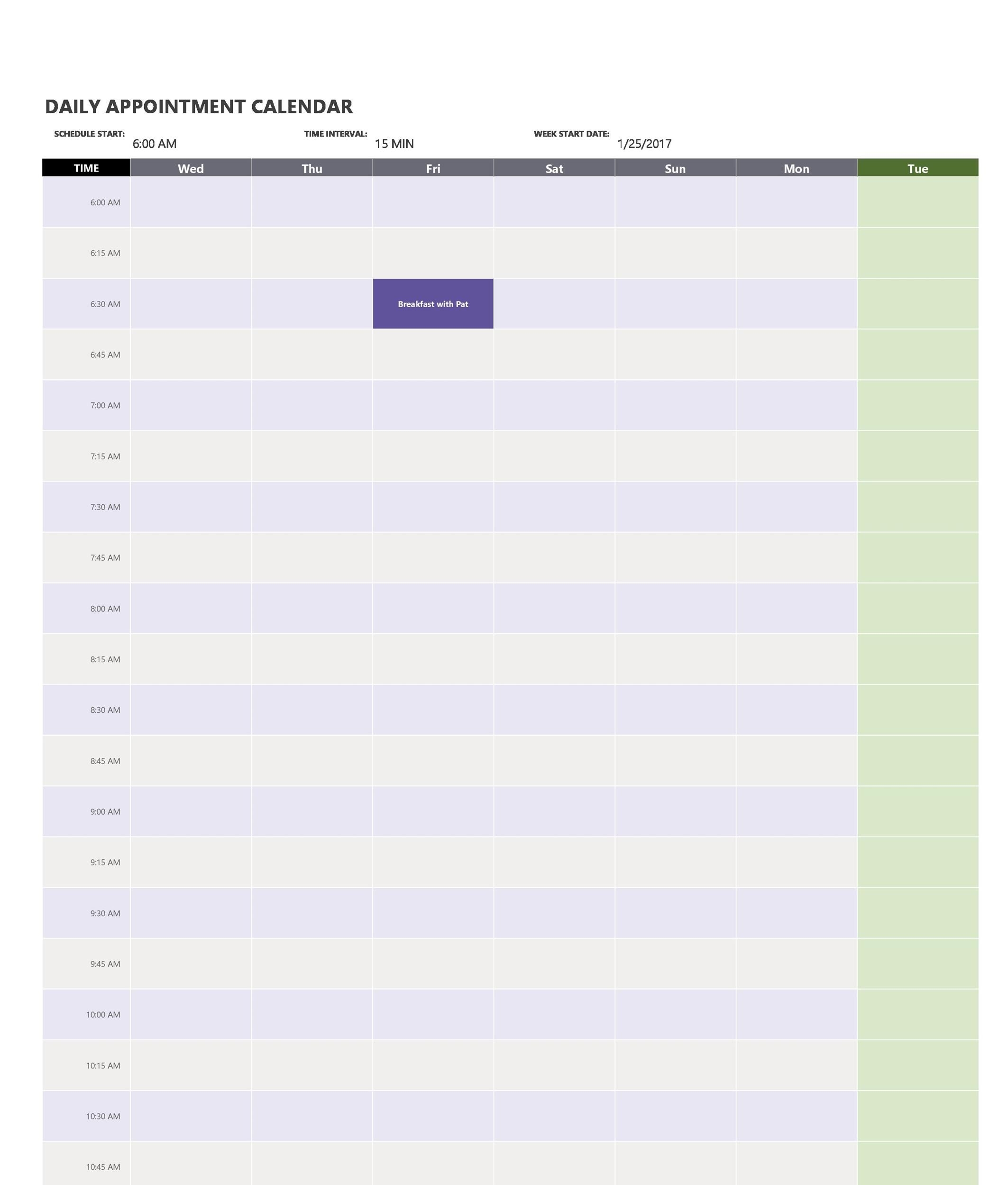 5 Day Appointment Schedule Template Example Calendar Printable