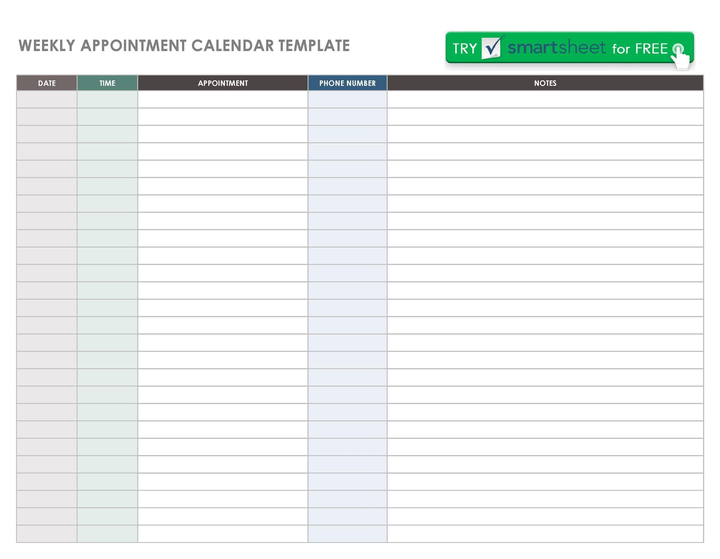 Free Printable Appointment Schedule Template