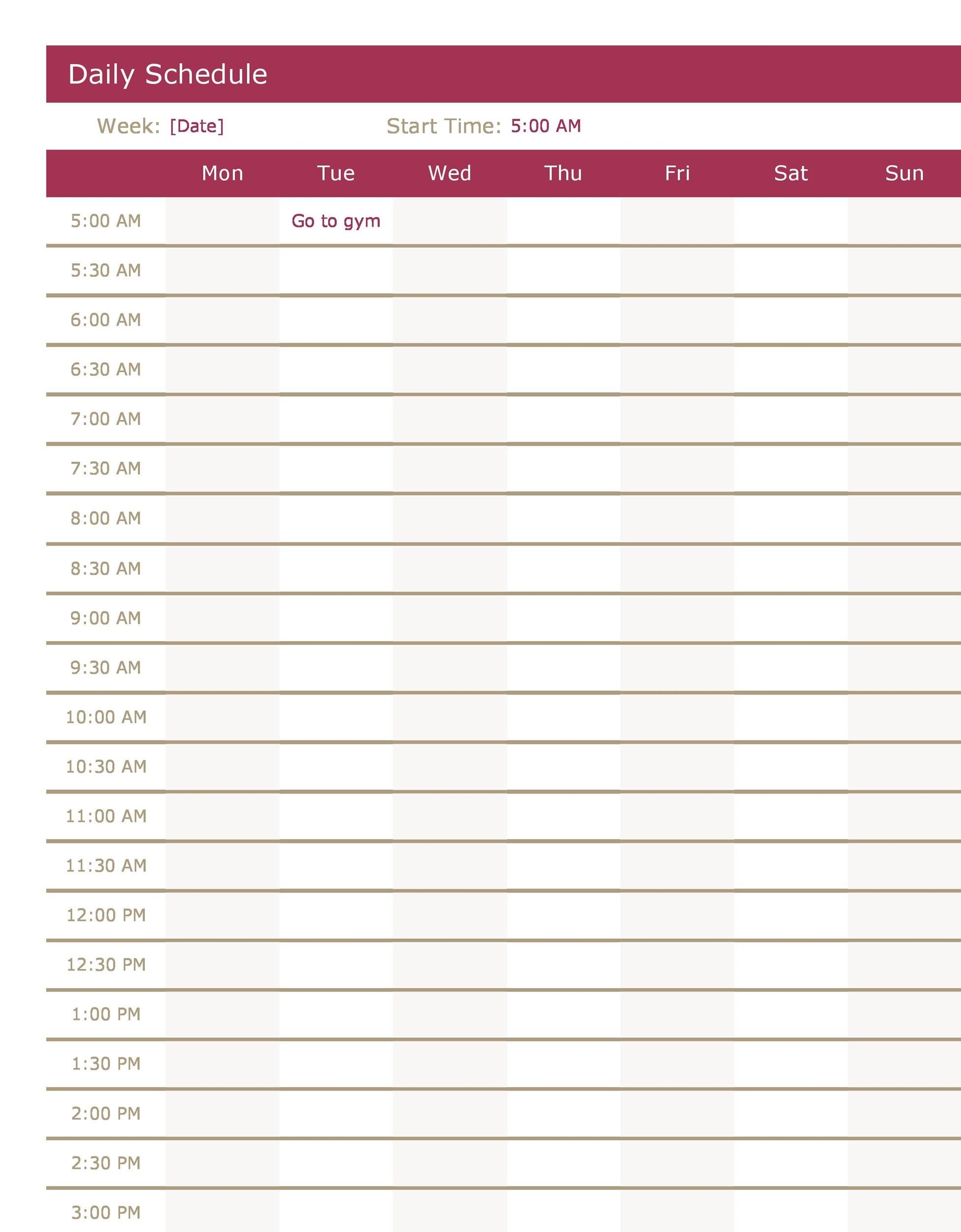 Free Template Schedule Daily Appointment 30 Minutes Example Calendar