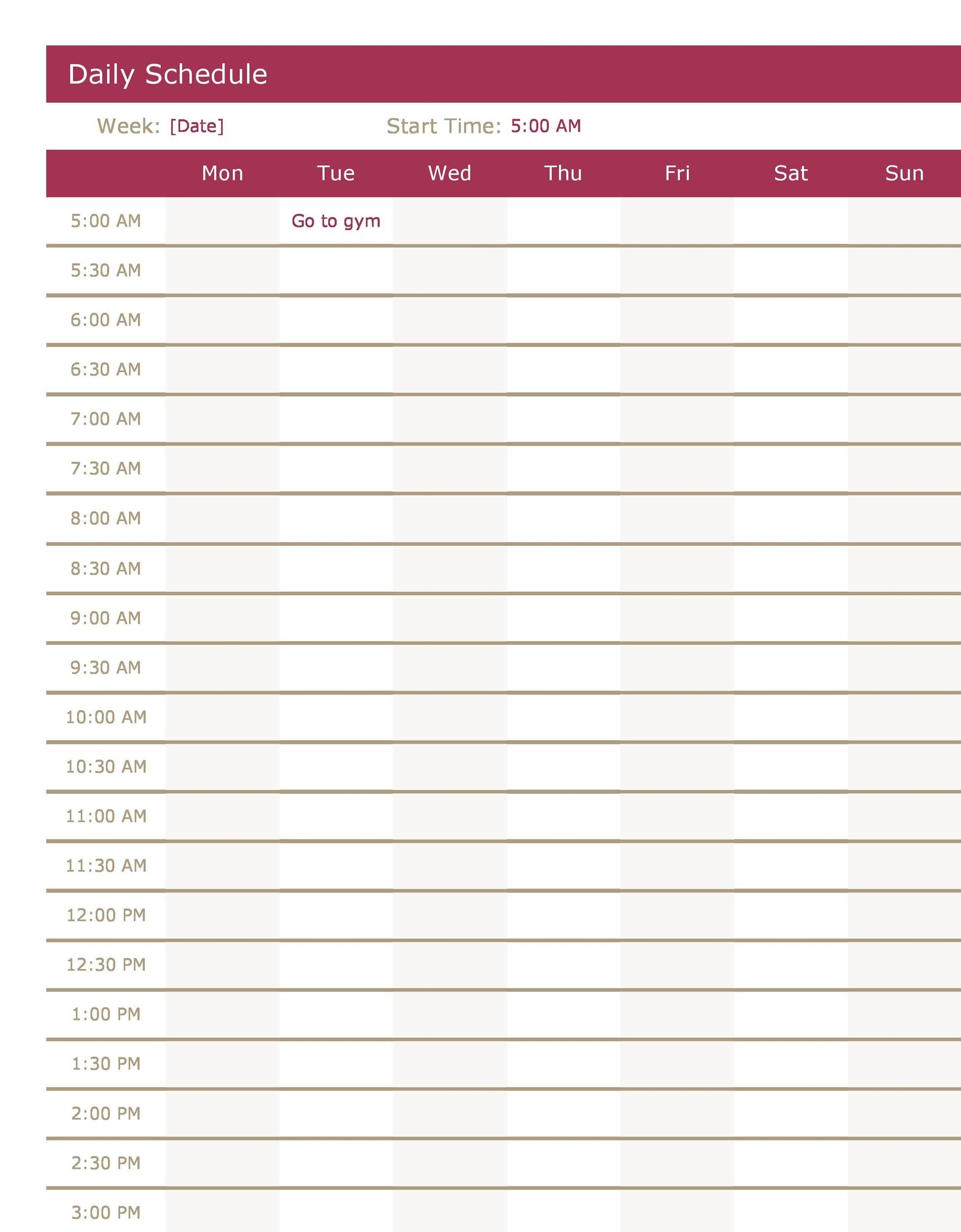 Blank Schedule Printable 30 Minute 24 Hour - Example Calendar Printable