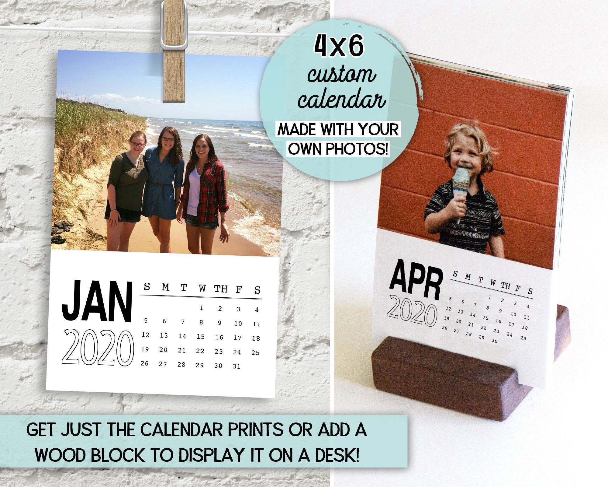 4×6 Desk Calendar, Custom Calendar 2020, Personalized Calendar, Gifts For Dad, Custom Photo Calendar, Wood Block Calendar With Wood Stand