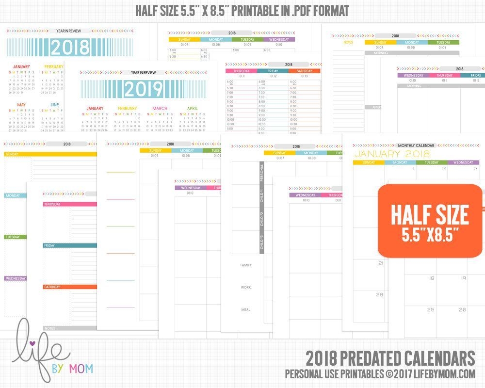 5 5 x 8 5printable pdf 2018 planner calendars | planner