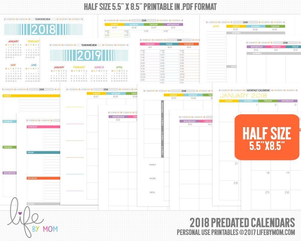 5 5 X 8 5printable Pdf 2018 Planner Calendars | Planner
