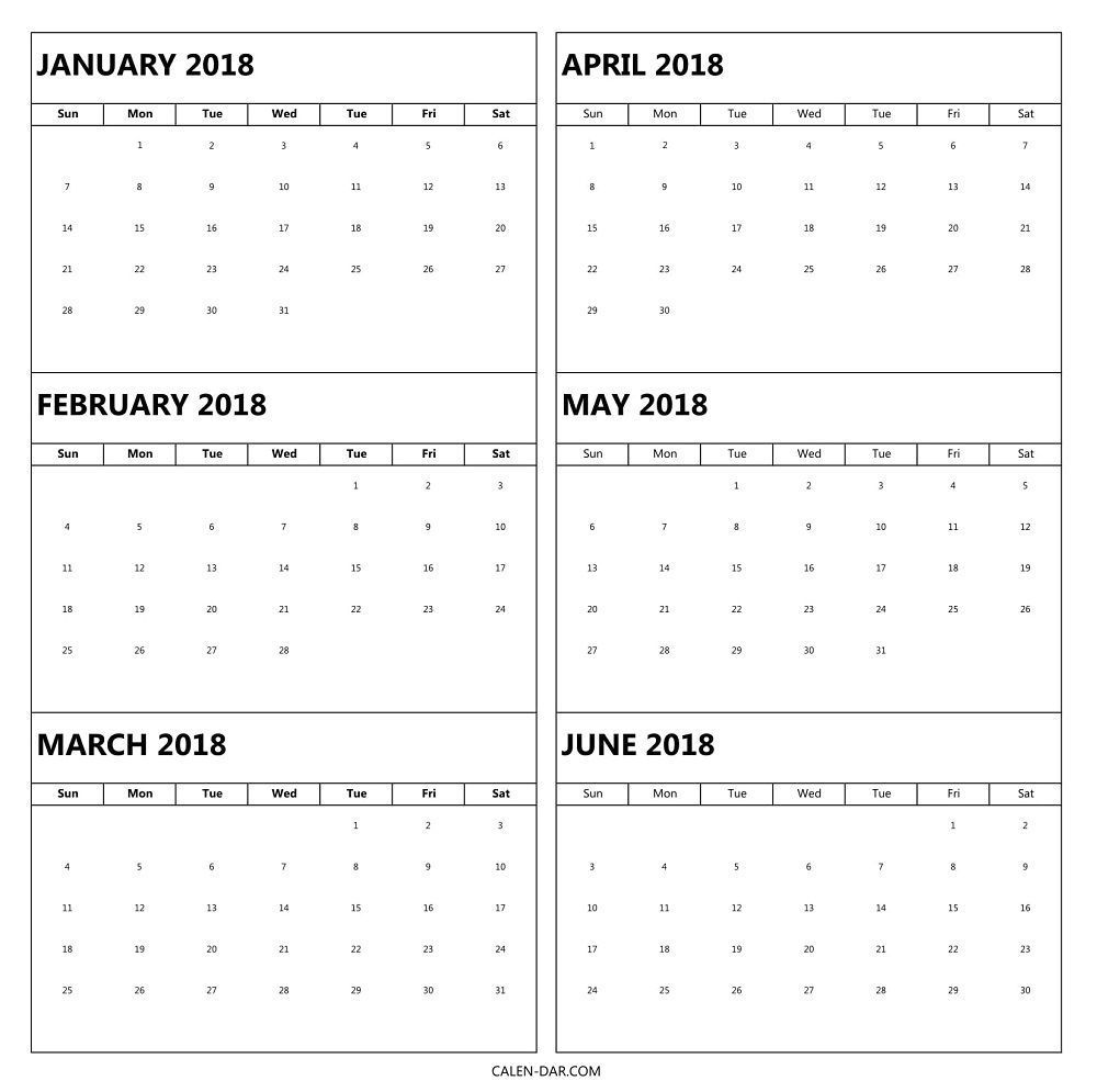 6 Month 2018 Calendar Printable | Blank Calendar Template