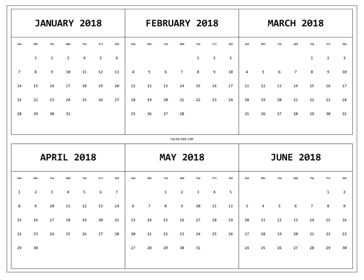 6 month one page printable calendar 2018 | maxcalendars