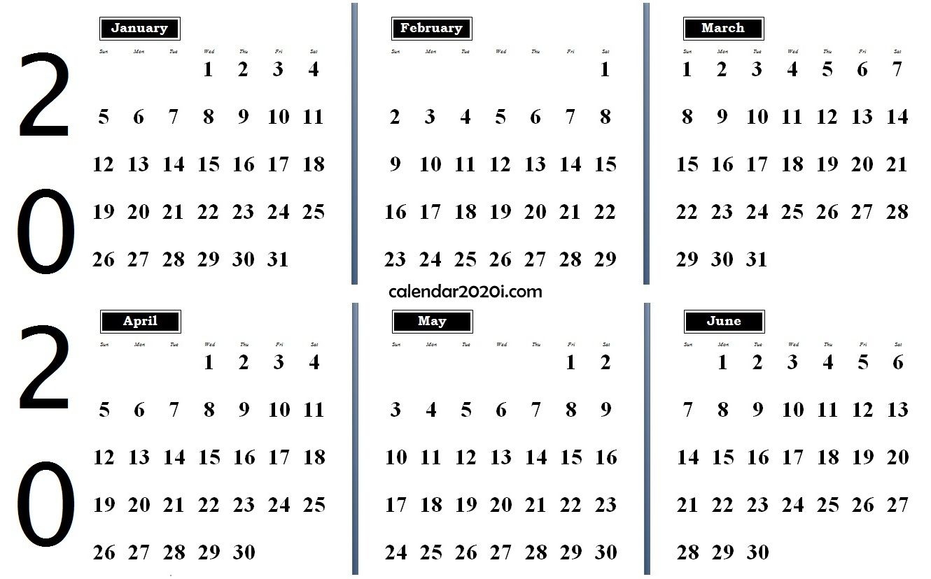 6 months 2020 half year printable calendar | calendar 2020